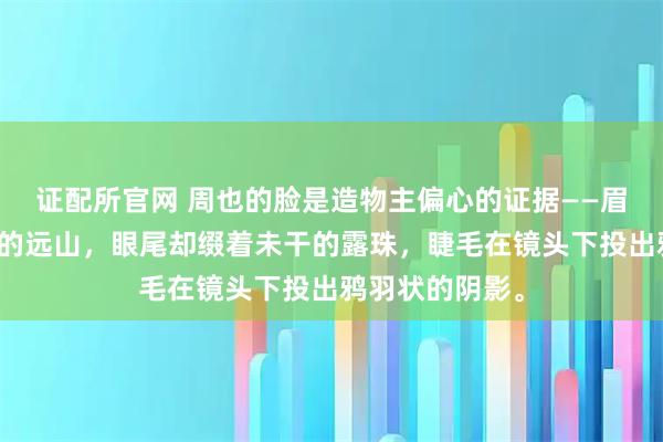 证配所官网 周也的脸是造物主偏心的证据——眉骨如工笔勾勒的远山，眼尾却缀着未干的露珠，睫毛在镜头下投出鸦羽状的阴影。